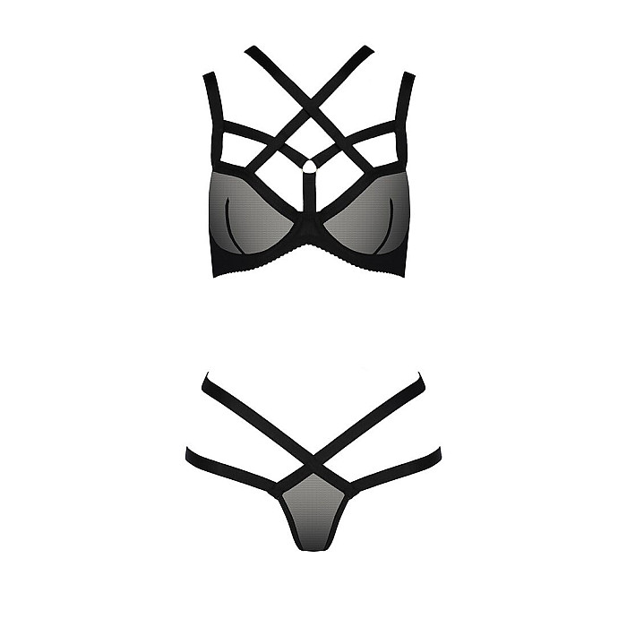 Комплект белья Passion Exclusive HAGAR SET S/M, black, стрепы, трусики и лиф