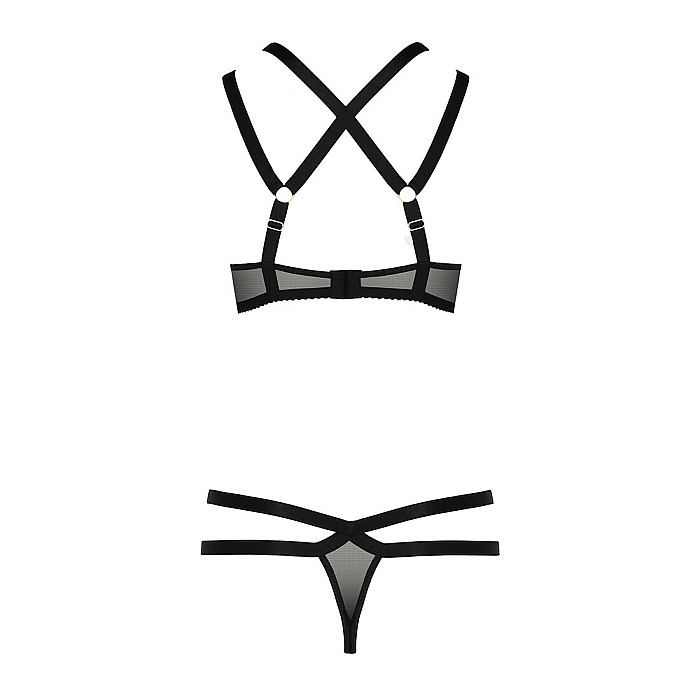 Комплект белья Passion Exclusive HAGAR SET S/M, black, стрепы, трусики и лиф