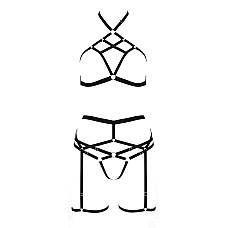 Комплект білизни Passion Exclusive MORGAN SET OpenBra XXL/XXXL, black, стрепи, трусики, ліф, пояс