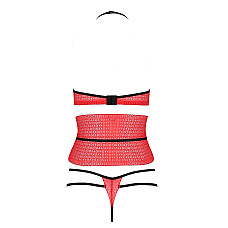 Комплект белья AKITA SET red L/XL - Passion Exclusive: широкий пояс, лиф, стринги