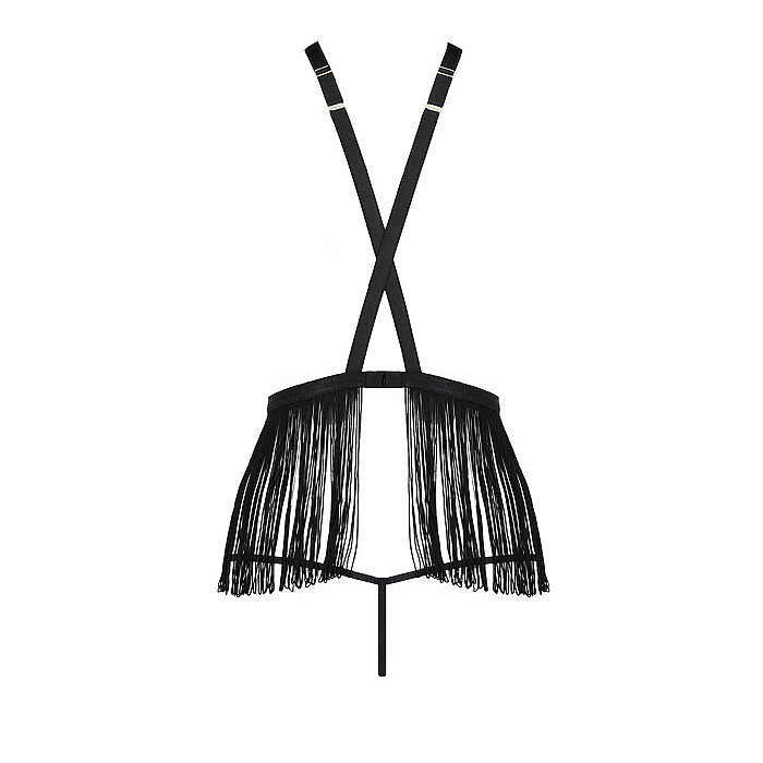 Комплект белья Passion Exclusive INDRA SET OpenBra L/XL, black, стринги, портупея с бахромой
