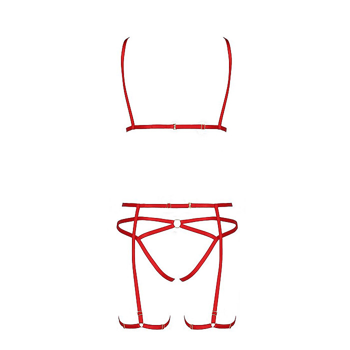 Комплект білизни Passion Exclusive MAGALI SET OpenBra S/M, red, стрепи, ліф, трусики і пояс