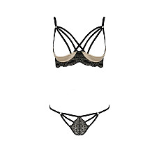 Комплект белья Passion Exclusive VALERY SET OpenBra L/XL, black, стрэпы, трусики, открытый лиф