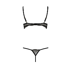 Комплект белья Passion Exclusive VALERY SET OpenBra L/XL, black, стрэпы, трусики, открытый лиф