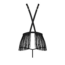Комплект белья Passion Exclusive INDRA SET OpenBra S/M, black, стринги, портупея с бахромой