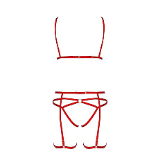 Комплект білизни Passion Exclusive MAGALI SET OpenBra XXL/XXXL, red, стрепи, ліф, трусики і пояс