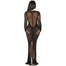 Платье с длинным рукавом Leg Avenue Lace and Net Bodycon Gown One Size, Black