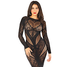 Платье с длинным рукавом Leg Avenue Lace and Net Bodycon Gown One Size, Black