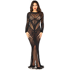 Платье с длинным рукавом Leg Avenue Lace and Net Bodycon Gown One Size, Black