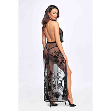 Платье Noir Handmade F312 Divinity, L, black, прозрачное, в пол, открытая спина, разрез сбоку