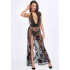 Платье Noir Handmade F312 Divinity, L, black, прозрачное, в пол, открытая спина, разрез сбоку