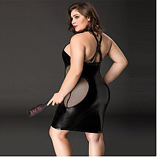 Эротическое платье JSY «Соблазнительная Мила» Plus Size Black, прозрачные вставки, стрепы, халтер