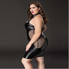 Эротическое платье JSY «Соблазнительная Мила» Plus Size Black, прозрачные вставки, стрепы, халтер
