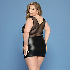 Элегантное платье JSY «Леди София» Plus Size, black, мелкая сетка, вышивка, экокожа