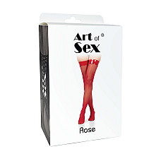 Чулки в мелкую сетку с лакированной коронкой Art of Sex - Rose, цвет черный, размер S