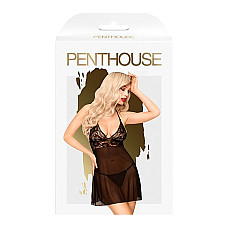 Мини-платье с кружевным лифом и стрингами Penthouse - Bedtime Story Black M/L