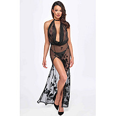 Платье Noir Handmade F312 Divinity, XXL, black, прозрачное, в пол, открытая спина, разрез сбоку