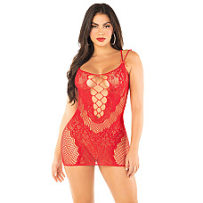 Эротическое мини-платье Leg Avenue Lace and Net Mini Dress, Red, One Size, ажурное, открытая спина