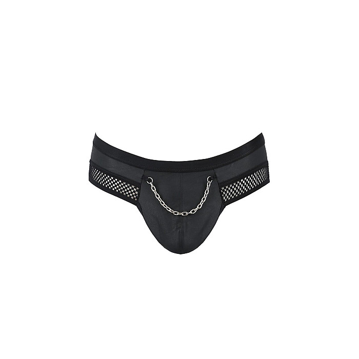Мужские трусы с цепочкой Passion 030 SLIP TOM S/M Black, экокожа, открытые ягодицы