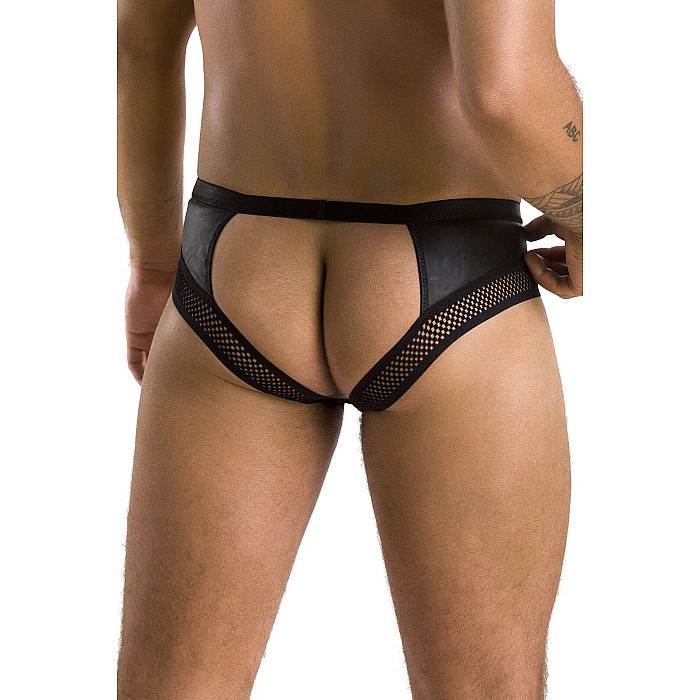 Мужские трусы с цепочкой Passion 030 SLIP TOM S/M Black, экокожа, открытые ягодицы