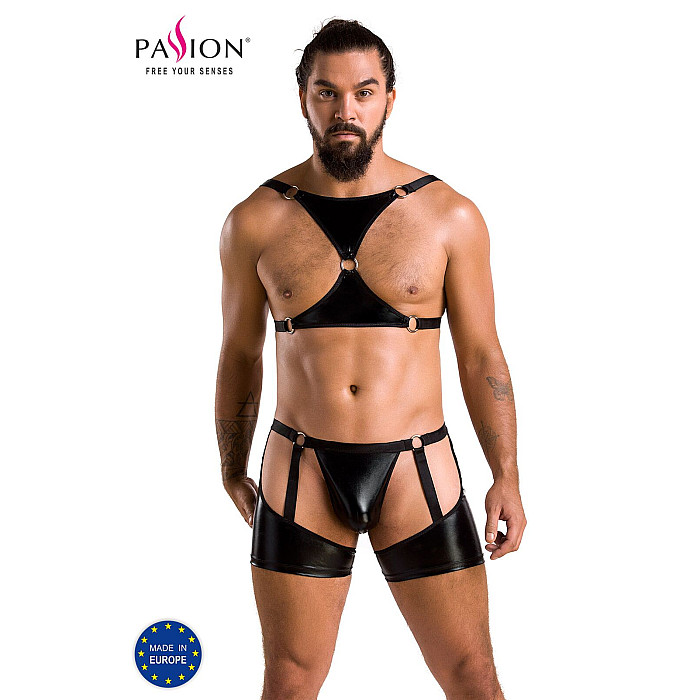 Комплект эротического мужского белья Passion 047 SET JOHN L/XL Black, трусы, портупея