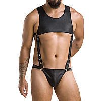 Мужское кожаное боди Passion 056 ADAM XXL/XXXL Black, заклепки