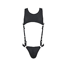 Мужское кожаное боди Passion 056 ADAM XXL/XXXL Black, заклепки