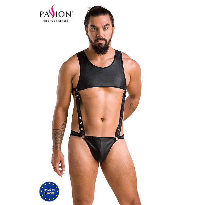Мужское кожаное боди Passion 056 ADAM XXL/XXXL Black, заклепки