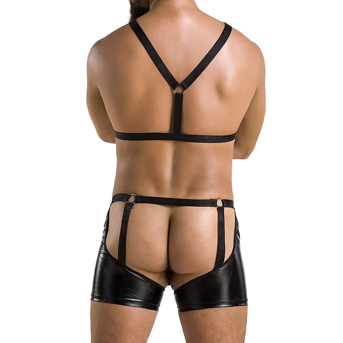 Комплект эротического мужского белья Passion 047 SET JOHN S/M Black, трусы, портупея