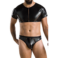 Комплект чоловічої білизни під латекс Passion 057 SET PETER L/XL Black, кроп-топ, стринги