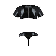 Комплект мужского белья под латекс Passion 057 SET PETER L/XL Black, кроп-топ, стринги