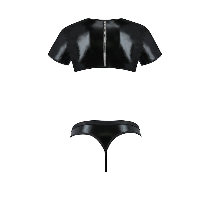 Комплект чоловічої білизни під латекс Passion 057 SET PETER L/XL Black, кроп-топ, стринги