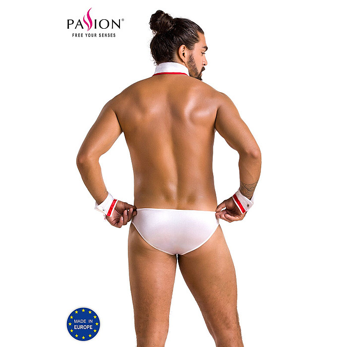 Комплект эротического мужского белья Passion 037 GREGORY XXL/XXXL White, трусы, воротник, манжеты