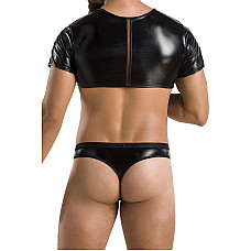 Комплект мужского белья под латекс Passion 057 SET PETER S/M Black, кроп-топ, стринги