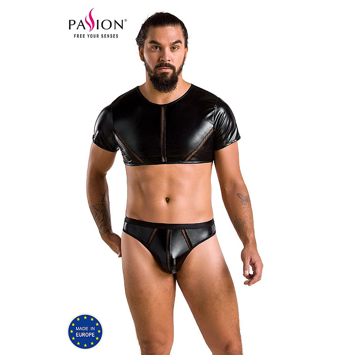 Комплект чоловічої білизни під латекс Passion 057 SET PETER S/M Black, кроп-топ, стринги