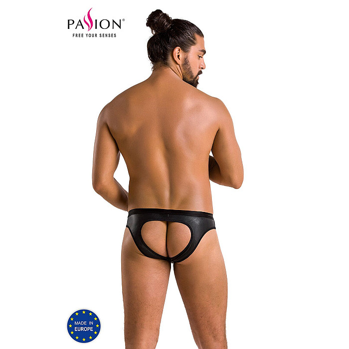 Мужские слипы с вырезами Passion 041 SLIP JOE L/XL Black, экокожа, открытые ягодицы