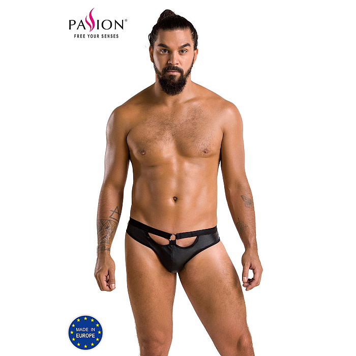 Мужские слипы с вырезами Passion 041 SLIP JOE L/XL Black, экокожа, открытые ягодицы