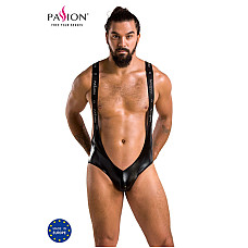 Мужское открытое боди Passion 027 BRUNO XXL/XXXL Black, под латекс, на лямках