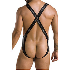 Мужское открытое боди Passion 027 BRUNO XXL/XXXL Black, под латекс, на лямках