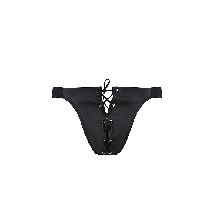 Мужские слипы на шнуровке Passion 044 SLIP BEN S/M Black, экокожа, люверсы