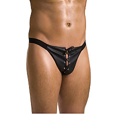 Чоловічі сліпи на шнурівці Passion 044 SLIP BEN S/M Black, екошкіра, люверси