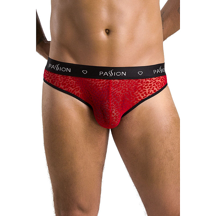 Мужские полупрозрачные трусы Passion 031 SLIP MIKE S/M Red, под леопард