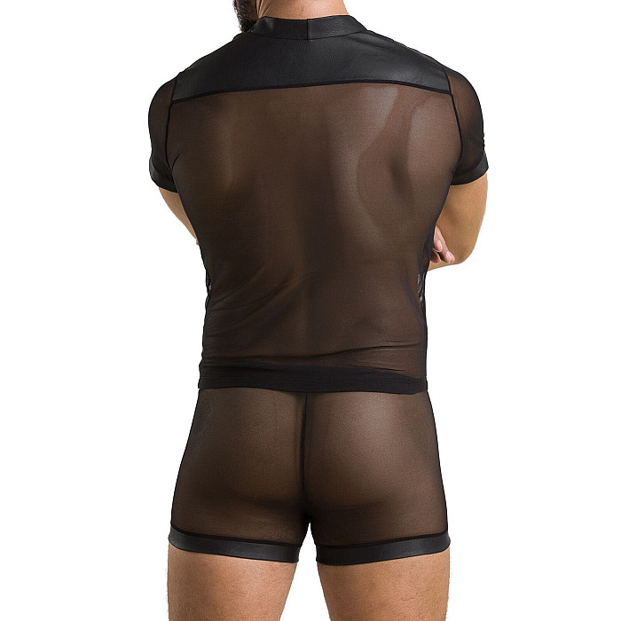 Комплект сітчастої чоловічої білизни Passion 052 SET MICHAEL S/M black, сорочка, боксери, заклепки
