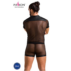 Комплект сетчатого мужского белья Passion 052 SET MICHAEL S/M black, рубашка, боксеры, заклепки