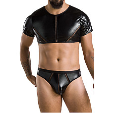 Комплект мужского белья под латекс Passion 057 SET PETER XXL/XXXL Black, кроп-топ, стринги