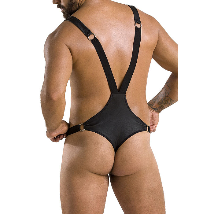 Чоловіче боді з люверсами Passion 028 HARRY L/XL Black, екошкіра, на шлейках