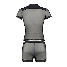 Комплект сетчатого мужского белья Passion 052 SET MICHAEL XXL/XXXL black, рубашка, боксеры, заклепки