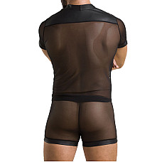 Комплект сетчатого мужского белья Passion 052 SET MICHAEL XXL/XXXL black, рубашка, боксеры, заклепки
