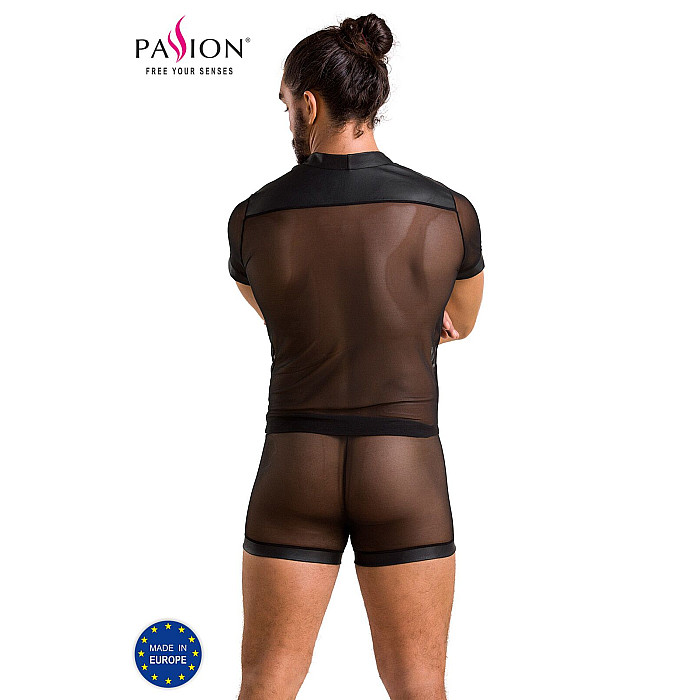 Комплект сетчатого мужского белья Passion 052 SET MICHAEL XXL/XXXL black, рубашка, боксеры, заклепки