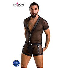 Комплект сетчатого мужского белья Passion 052 SET MICHAEL XXL/XXXL black, рубашка, боксеры, заклепки